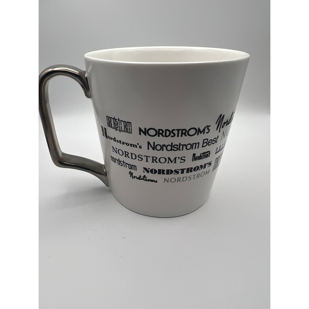 Nordstrom Rosanna Logo Evolution Coffee Mug White Silver Metallic Handle Ceramic